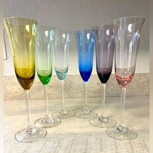 🌈 Vintage 90s Rainbow Colored Glass Champagne Flutes - Hand Blown🌈